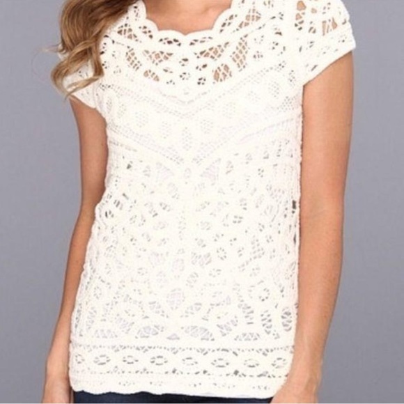 LN Lilly Pulitzer Jamie Cameo White Battenberg Eyelet Scalloped Lace Top - XS - Picture 2 of 14
